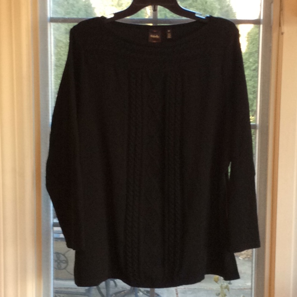 Black Boat Neck Cable Knit Pullover Sweater